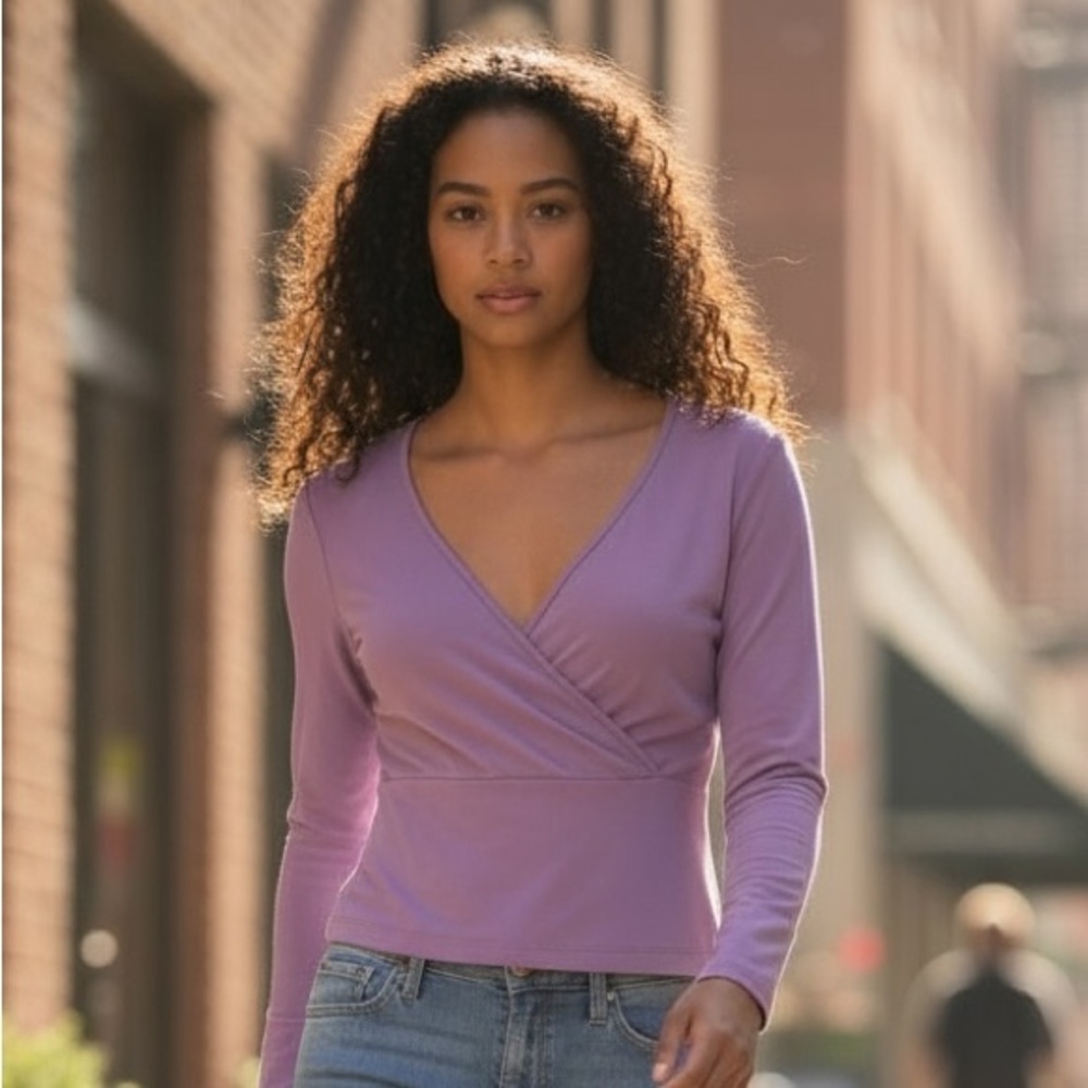 New York & Company Purple V-Neck Blouse